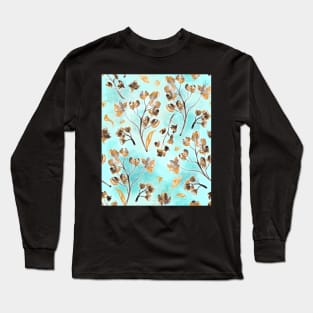 Hand-painted watercolor loose floral chintz in gold, blue, brown and turquoise as a seamless surface pattern design Long Sleeve T-Shirt